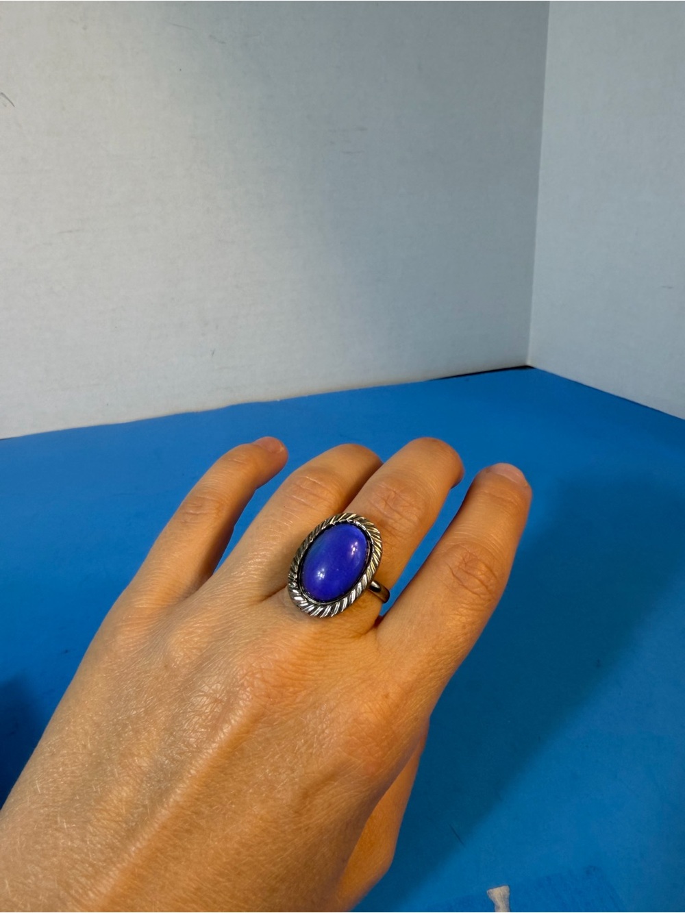 Ring with Deep Blue Oval Stone - Women Jewelry